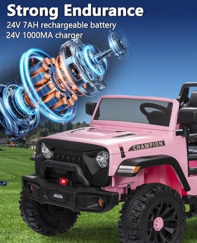 Garvee Ride - P Series: 24V Ride On Car 2 Seater For Kids Age 3+ , XL Electric Vehicles for Big Kids with 20" Wide Seat, 3 Speed, 2x200W Powerful Motor, Suspension, Bluetooth, Music,Power Wheels with Parent Control for Kids to Drive - Pink