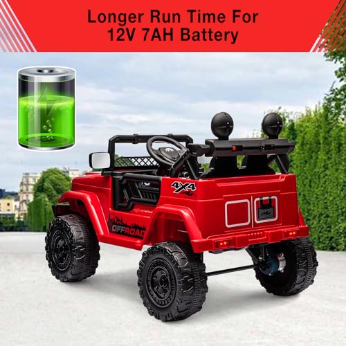 Garvee Ride - P Series: 12V Power Wheel Electric Car for Kids, Ride on Toys with Led Lights Bluetooth, 3 Speeds, Spring Suspension - Red
