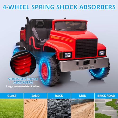 Garvee Ride - P Series: 24V Ride On Truck with Remote Control Electric UTV Vehicles with Dump Bed, 4WD Power 4x200W Motors,4xSpring Suspension, 3 Speeds, 2 Seater Kids Ride On Toys Best Gifts for Kids - Red