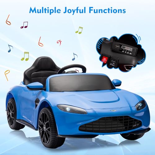 Garvee Ride - P Series: 12V Ride on Sports Car for Kids Licensed Aston Martin Battery Powered Car Toddles Ride on Toy with Remote Control, Horn, Soft Start, LED Lights, Music, USB, Electric Vehicle for Boys Girls (Blue)