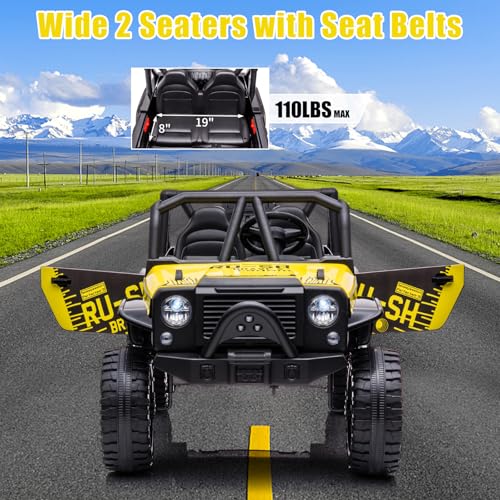 Garvee Ride - P Series: 2-Seater Ride On Truck for Kid, 24V Battery Powered Kids Car with Remote Control, 19" Extra Wide Seat, 2 Motors, Led Light, Enhanced Suspension - Yellow