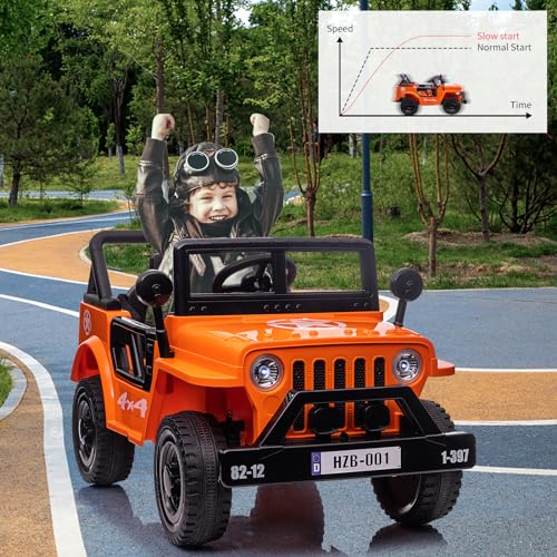 Garvee Ride - P Series: 12V Kids Ride On Truck Car, Electric Ride On Car with Remote Control, Spring Suspension, Various Speeds, LED Lights, Music, and Safety Belt, Electric Ride On Toys for Kids 3+ - Orange