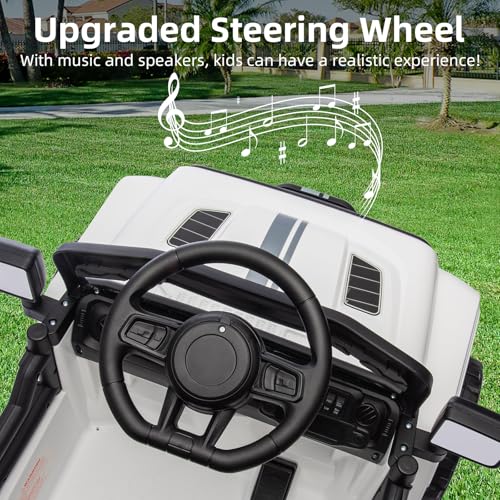 Garvee Ride - P Series: 12V Ride On Toy w/Parent Remote Control, Steering Wheel Music, 4-Wheel Spring Suspension, Led Lights, 2 Speeds, Kids Electric Vehicles for Age 3-5, White
