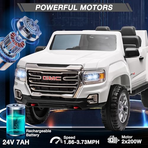 Garvee Ride - P Series: 24V 2-Seater Ride On Truck Car, Licensed GMC Battery Powered Electric Kids Car with Remote Control, LED Lights, MP3, 2 * 200W Motor, 20.5" Large Seat, Ride On Toys for Kids