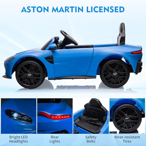 Garvee Ride - P Series: 12V Ride on Sports Car for Kids Licensed Aston Martin Battery Powered Car Toddles Ride on Toy with Remote Control, Horn, Soft Start, LED Lights, Music, USB, Electric Vehicle for Boys Girls (Blue)