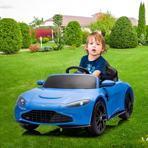 Garvee Ride - P Series: 12V Ride on Sports Car for Kids Licensed Aston Martin Battery Powered Car Toddles Ride on Toy with Remote Control, Horn, Soft Start, LED Lights, Music, USB, Electric Vehicle for Boys Girls (Blue)