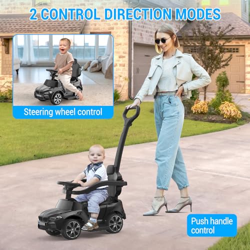 Garvee Ride - P Series: 4-in-1 Push Cars for Toddlers 1-3 with Led Lights, Music, Horn and Controllable Push Handle - Black