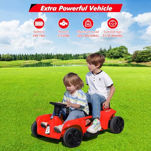 Garvee Ride - P Series: 2 Seaters 4-Wheelers Electric Ride On Toy for Kids, 24V 120W*2 Powerful Motors Max Load 200 Lbs, Two Driver Modes + Remote Control Modes for Toddlers Child with Music, USB, Storage Box, Red