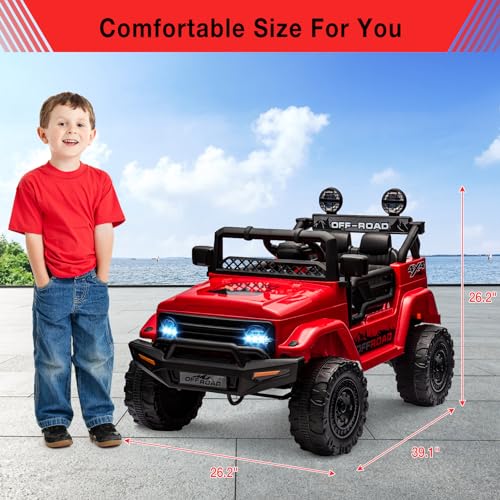 Garvee Ride - P Series: 12V Power Wheel Electric Car for Kids, Ride on Toys with Led Lights Bluetooth, 3 Speeds, Spring Suspension - Red
