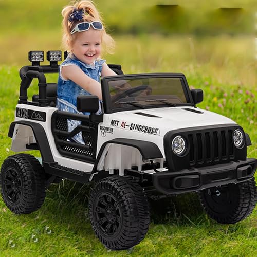 Garvee Ride - P Series: 12V Kids Electric Vehicles with Remote Control, 2 Speeds, Spring Suspension, LED Headlight, Bluetooth, Music, Battery Powered Car for Kids - White