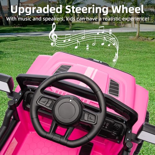 Garvee Ride - P Series: 12V Ride On Toy w/Parent Remote Control, Steering Wheel Music, 4-Wheel Spring Suspension, Led Lights, 2 Speeds, Kids Electric Vehicles for Age 3-5, Pink