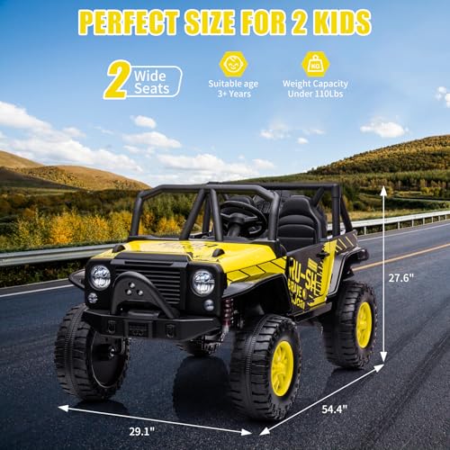 Garvee Ride - P Series: 2-Seater Ride On Truck for Kid, 24V Battery Powered Kids Car with Remote Control, 19" Extra Wide Seat, 2 Motors, Led Light, Enhanced Suspension - Yellow