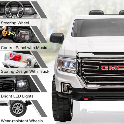 Garvee Ride - P Series: 24V 2-Seater Ride On Truck Car, Licensed GMC Battery Powered Electric Kids Car with Remote Control, LED Lights, MP3, 2 * 200W Motor, 20.5" Large Seat, Ride On Toys for Kids