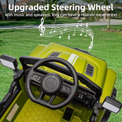Garvee Ride - P Series: 12V Ride On Toy w/Parent Remote Control, Steering Wheel Music, 4-Wheel Spring Suspension, Led Lights, 2 Speeds, Kids Electric Vehicles for Age 3-5, Green