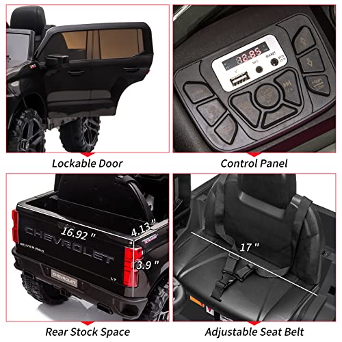 Garvee Ride - P Series: 12V Ride on Car,Battery Powered Licensed Chevrolet Silverado GMC Kids Ride On Truck,Toddler Electric Vehicles Toys w/Remote Control, MP3/Bluetooth, Spring Suspension, LED Light (12VBlack)