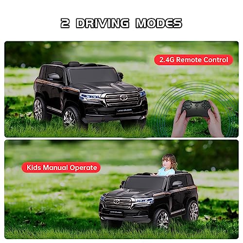 Garvee Ride - P Series: 12V Toyota Land Cruiser Kids' Car: Remote, LED, 3 Speeds, Dual 45W Motors, USB Music, Seat Belt, CPC & ASTM Approved - Black
