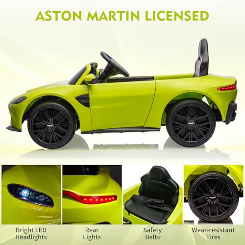 Garvee Ride - P Series: 12V Ride on Sports Car for Kids Licensed Aston Martin Battery Powered Car Toddles Ride on Toy with Remote Control, Horn, Soft Start, LED Lights, Music, USB, Electric Vehicle for Boys Girls (Green)