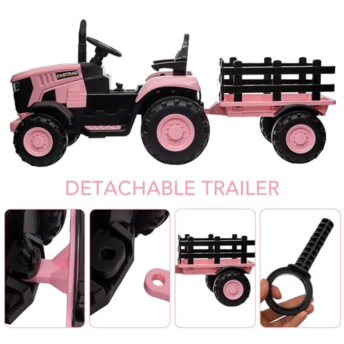 Garvee Ride - P Series: 12V Remote Control Tractor for Kids with 7-LED & Safety Belt - Pink