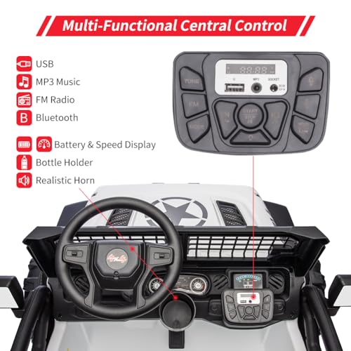 Garvee Ride - P Series: 2 Seaters Kids Ride On Truck With Remote Control,20“ Large Seat Ride On Car for Toddlers, 24V 9AH Electric Vehicle Car With Led Light,Large Storage Space, Bottle Holder,Music, Horn for 3-8 Years,White