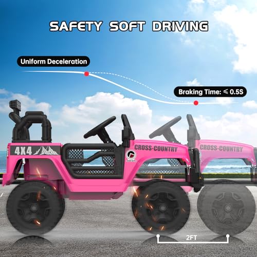 Garvee Ride - P Series: 12V Kids Ride On Truck Car w/Parent Remote Control, Spring Suspension, Led Lights,3 Speed Adjustable, Kids Gift for Boys and Girls - Rose