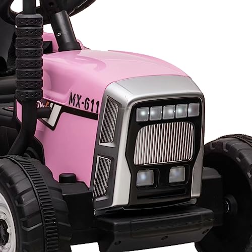 Garvee Ride - P Series: 12V Electric Tractor & Trailer for Kids, 3-6 Yrs - With RC - Pink / 25W