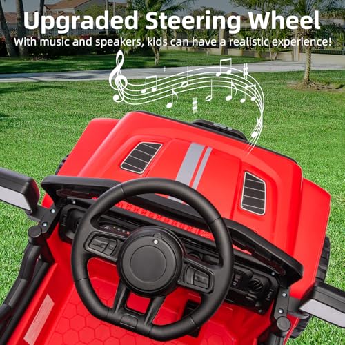 Garvee Ride - P Series: 12V Ride On Toy w/Parent Remote Control, Steering Wheel Music, 4-Wheel Spring Suspension, Led Lights, 2 Speeds, Kids Electric Vehicles for Age 3-5, Red
