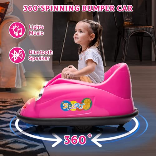 Garvee Ride - P Series: 12V Battery Car for Kids W/Parent Remote, Led Lights, 2-Speed, 360°Spin - Pink