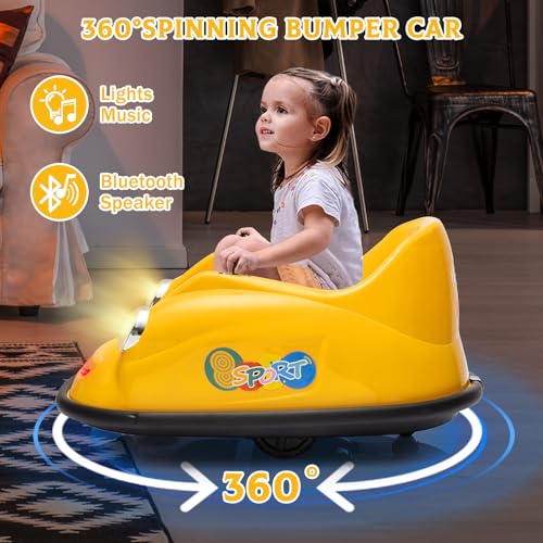 Garvee Ride - P Series: 12V Battery Car for Kids W/Parent Remote, Led Lights, 2-Speed, 360°Spin - Yellow