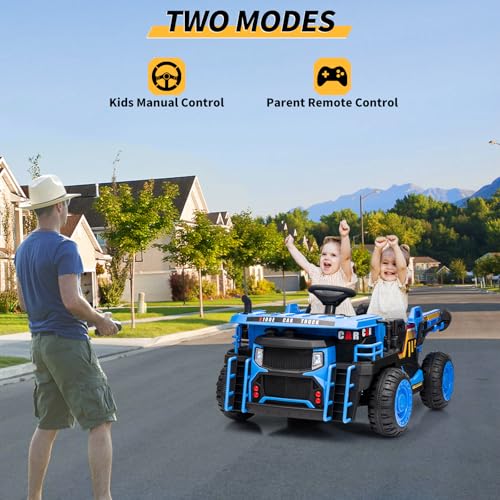Garvee Ride - P Series: 24V Ride On Dump Truck,2 Seater Ride On Construction Vehicle with Remote Control, Electric Dump Bed and Extra Shovel,2WD/4WD Ride On Car Toy for Kids with Music Player,Up to 4.35Mph,Blue