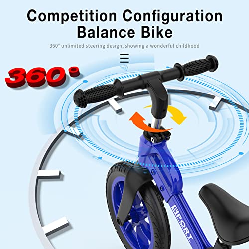 Garvee Upgraded Balance Bike for 2 3 4 5 Year Old Kids Boys Girls 12-Inch Wheels Training Bike No Pedal Adjustable Seat & Handlebar Height (New Blue)
