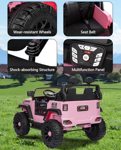 Garvee Ride - P Series: 24V Ride On Car 2 Seater For Kids Age 3+ , XL Electric Vehicles for Big Kids with 20" Wide Seat, 3 Speed, 2x200W Powerful Motor, Suspension, Bluetooth, Music,Power Wheels with Parent Control for Kids to Drive - Pink