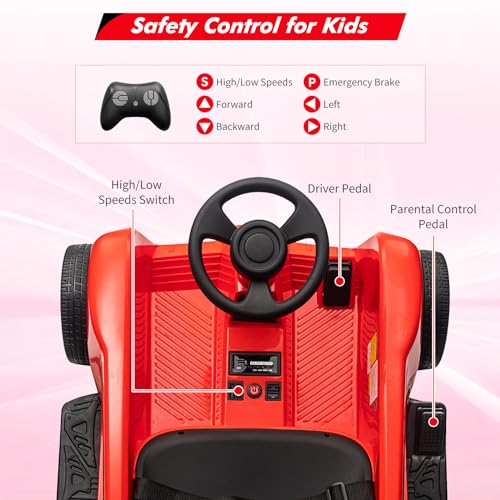 Garvee Ride - P Series: 2 Seaters 4-Wheelers Electric Ride On Toy for Kids, 24V 120W*2 Powerful Motors Max Load 200 Lbs, Two Driver Modes + Remote Control Modes for Toddlers Child with Music, USB, Storage Box, Red