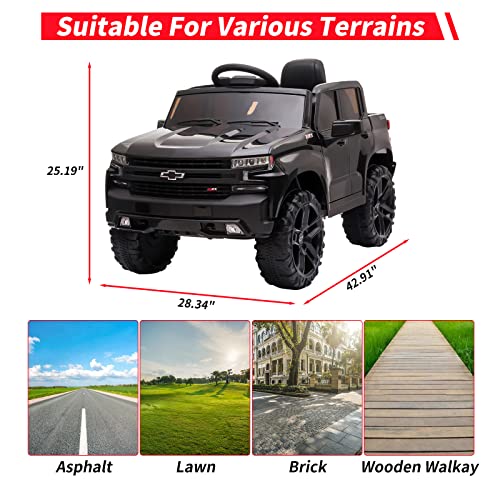 Garvee Ride - P Series: 12V Ride on Car,Battery Powered Licensed Chevrolet Silverado GMC Kids Ride On Truck,Toddler Electric Vehicles Toys w/Remote Control, MP3/Bluetooth, Spring Suspension, LED Light (12VBlack)