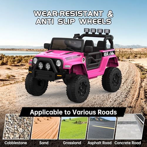 Garvee Ride - P Series: 12V Kids Ride On Truck Car w/Parent Remote Control, Spring Suspension, Led Lights,3 Speed Adjustable, Kids Gift for Boys and Girls - Rose
