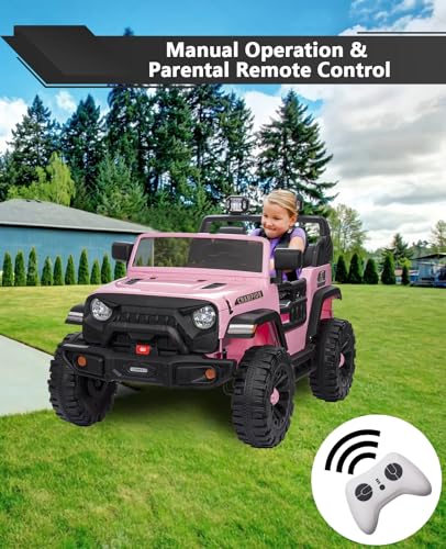Garvee Ride - P Series: 24V Ride On Car 2 Seater For Kids Age 3+ , XL Electric Vehicles for Big Kids with 20" Wide Seat, 3 Speed, 2x200W Powerful Motor, Suspension, Bluetooth, Music,Power Wheels with Parent Control for Kids to Drive - Pink