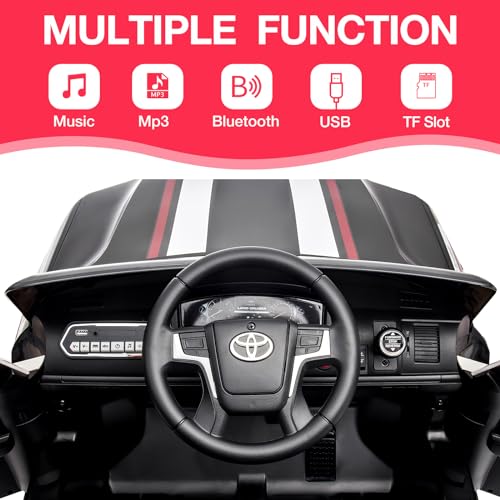Garvee Ride - P Series: 12V Toyota Land Cruiser Kids' Car: Remote, LED, 3 Speeds, Dual 45W Motors, USB Music, Seat Belt, CPC & ASTM Approved - Black and White