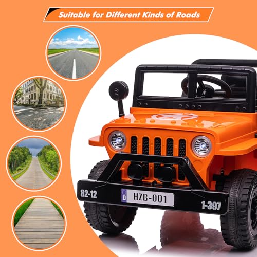 Garvee Ride - P Series: 12V Kids Ride On Truck Car, Electric Ride On Car with Remote Control, Spring Suspension, Various Speeds, LED Lights, Music, and Safety Belt, Electric Ride On Toys for Kids 3+ - Orange