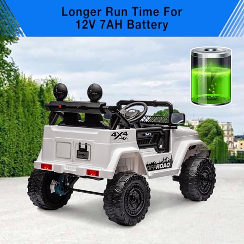Garvee Ride - P Series: 12V Power Wheel Electric Car for Kids, Ride on Toys with Led Lights Bluetooth, 3 Speeds, Spring Suspension - White