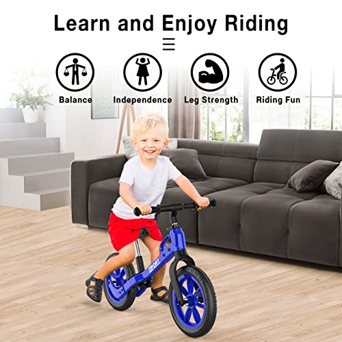 Garvee Upgraded Balance Bike for 2 3 4 5 Year Old Kids Boys Girls 12-Inch Wheels Training Bike No Pedal Adjustable Seat & Handlebar Height (New Blue)