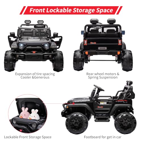 Garvee Ride - P Series: 2 Seaters Kids Ride On Truck With Remote Control,20“ Large Seat Ride On Car for Toddlers, 24V 9AH Electric Vehicle Car With Led Light,Large Storage Space, Bottle Holder,Music, Horn for 3-8 Years,Black