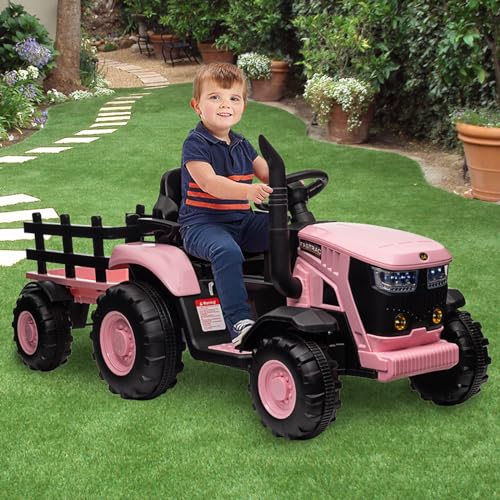 Garvee Ride - P Series: 12V Remote Control Tractor for Kids with 7-LED & Safety Belt - Pink