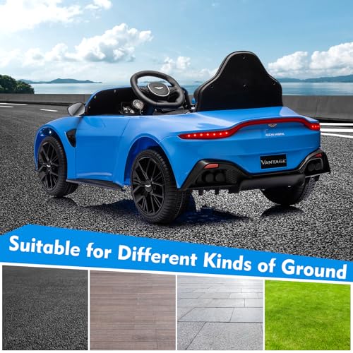 Garvee Ride - P Series: 12V Ride on Sports Car for Kids Licensed Aston Martin Battery Powered Car Toddles Ride on Toy with Remote Control, Horn, Soft Start, LED Lights, Music, USB, Electric Vehicle for Boys Girls (Blue)