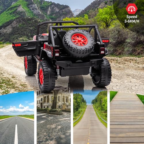 Garvee Ride - P Series: 2-Seater Ride On Truck for Kid, 24V Battery Powered Kids Car with Remote Control, 19" Extra Wide Seat, 2 Motors, Led Light, Enhanced Suspension - Red