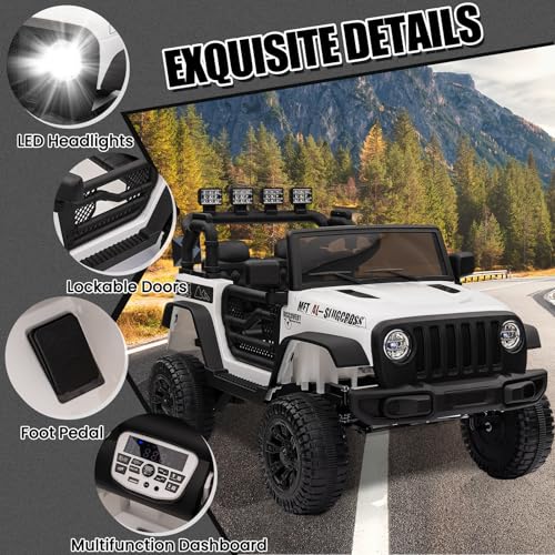 Garvee Ride - P Series: 12V Kids Electric Vehicles with Remote Control, 2 Speeds, Spring Suspension, LED Headlight, Bluetooth, Music, Battery Powered Car for Kids - White