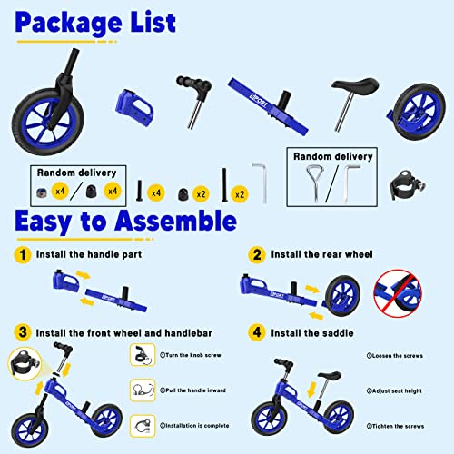 Garvee Upgraded Balance Bike for 2 3 4 5 Year Old Kids Boys Girls 12-Inch Wheels Training Bike No Pedal Adjustable Seat & Handlebar Height (New Blue)