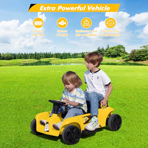 Garvee Ride - P Series: 2 Seaters 4-Wheelers Electric Ride On Toy for Kids, 24V 120W*2 Powerful Motors Max Load 200 Lbs, Two Driver Modes + Remote Control Modes for Toddlers Child with Music, USB, Storage Box