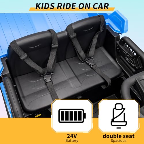 Garvee Ride - P Series: 24V Ride On Dump Truck,2 Seater Ride On Construction Vehicle with Remote Control, Electric Dump Bed and Extra Shovel,2WD/4WD Ride On Car Toy for Kids with Music Player,Up to 4.35Mph,Blue