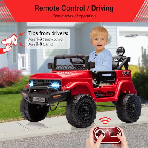 Garvee Ride - P Series: 12V Power Wheel Electric Car for Kids, Ride on Toys with Led Lights Bluetooth, 3 Speeds, Spring Suspension - Red