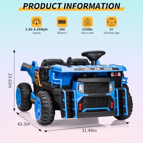 Garvee Ride - P Series: 24V Ride On Dump Truck,2 Seater Ride On Construction Vehicle with Remote Control, Electric Dump Bed and Extra Shovel,2WD/4WD Ride On Car Toy for Kids with Music Player,Up to 4.35Mph,Blue