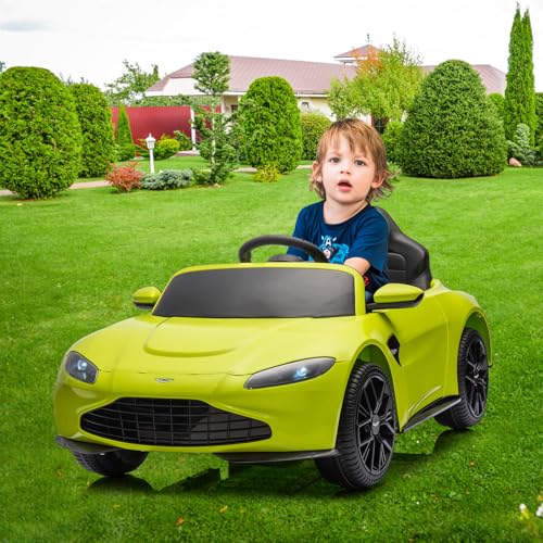 Garvee Ride - P Series: 12V Ride on Sports Car for Kids Licensed Aston Martin Battery Powered Car Toddles Ride on Toy with Remote Control, Horn, Soft Start, LED Lights, Music, USB, Electric Vehicle for Boys Girls (Green)